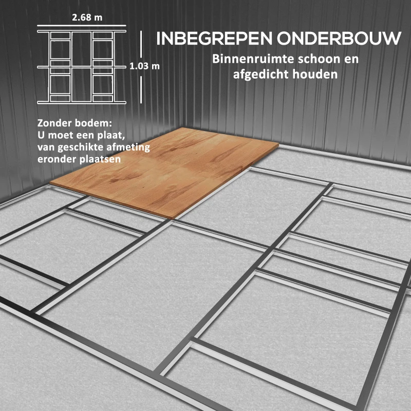 Outsunny Tuinschuur, Weerbestendig Tuinhuis voor Tuingereedschap, met Ventilatieramen, Schuifdeuren, Staal, Lichtgrijs(m-7)