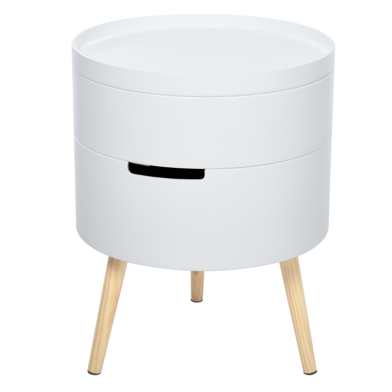 HOMCOM Mesita de noche - mesa de centro con 2 compartimentos de almacenamiento - tapa de MDF - dim. Ø 38 x 48 cm - blanco