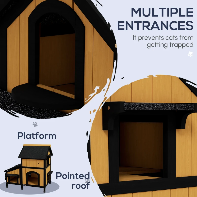 PawHut Kattenhuis Kattenhut Kattenhol, inclusief bloembak, 96 cm x 65 cm x 85,5 cm, Geel + Wit + Zwart(m-4)