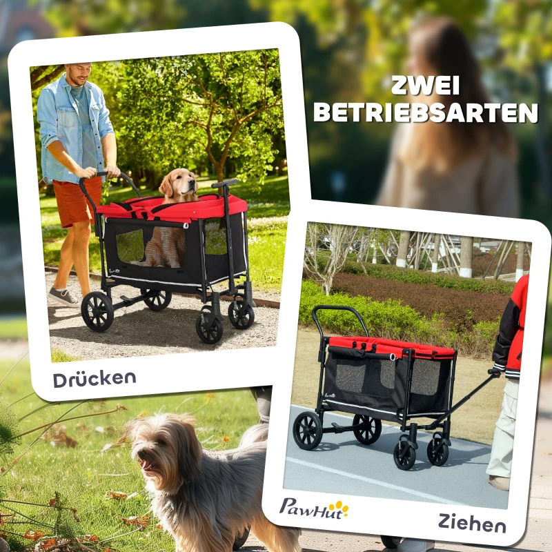 PawHut Opvouwbare Hondenbuggy voor Honden & Katten tot 30 kg, 110 x 65 x 102 cm, Rood