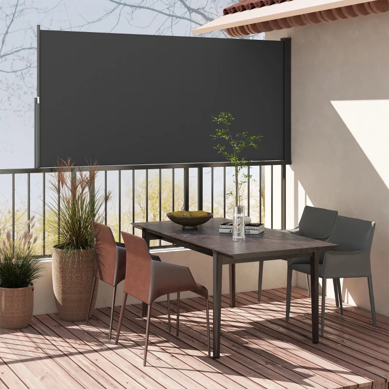 Outsunny Store latéral brise-vue paravent rétractable 3 x 1,4 m alu. polyester anti-UV haute densité 180 g/m² gris foncé