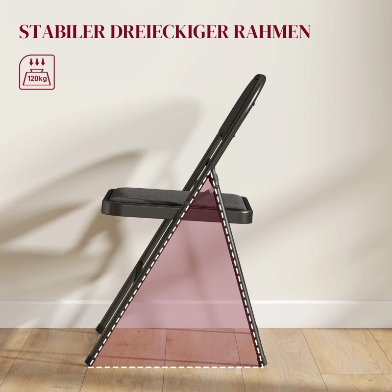 HOMCOM 4-delige Set Opklapbare Stoelen, Draagbare Kantoorstoelen, Metalen Poten, Opvouwbare Stoel voor Kantoor, Receptie, Wachtkamer, Linnen-Look, Zwart(m-5)