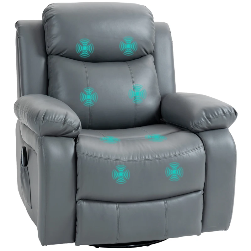 HOMCOM Massagesessel, Wipp- & Liegefunktion, drehbar, bis 150 kg, Kunstleder, Grau(m-10)