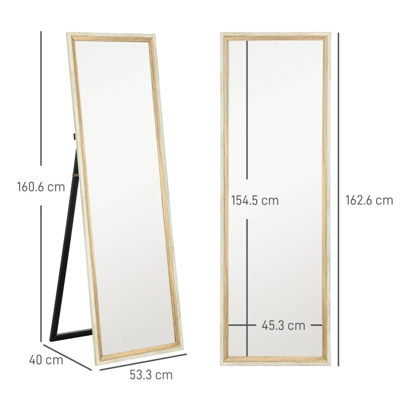 HOMCOM 162.6 cm Two-Tone Full Length Mirror - White/Oak-Tone
