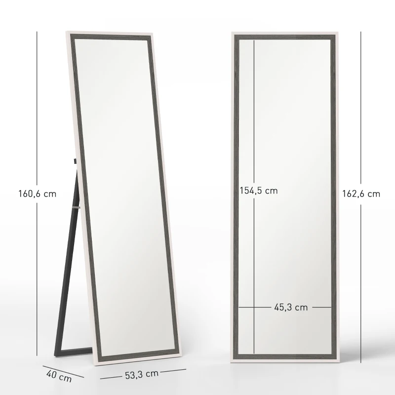 HOMCOM Volledige Lichaamsspiegel, MDF-Frame, Splintervrije Folie, 162,6 x 53,3 cm, Grijs