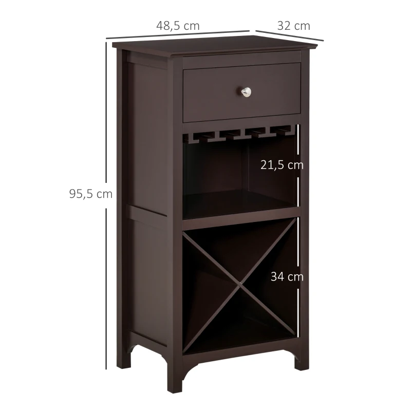 HOMCOM Casier à vin Meuble de rangement pour bouteille de vin Porte-bouteilles + Support Verres + tiroir - Marron