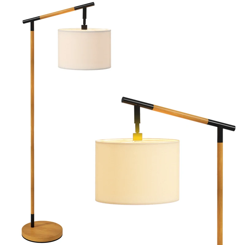 HOMCOM Metal Frame Floor Lamp with 350 Degree Rotating Lampshade, for Living Room and Bedroom, LED Bulb Included, Brown