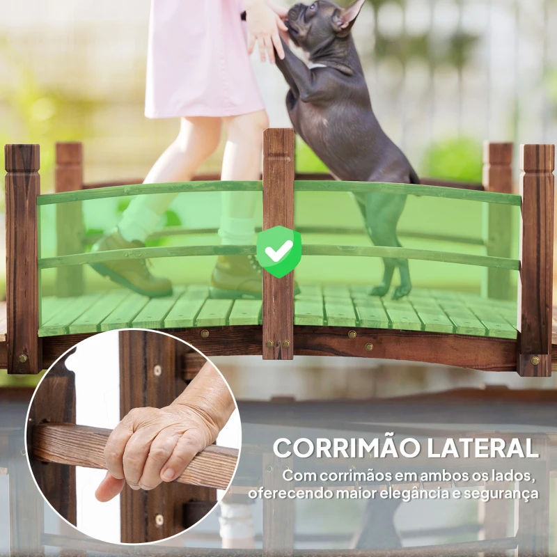 Outsunny Ponte de Jardim de Madeira com Corrimão Ponte Decorativa para Pátio 152,5x67x48 cm Madeira Carbonizada