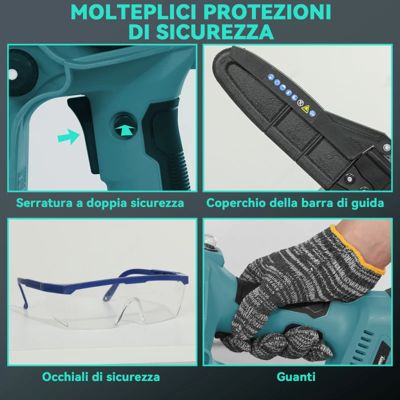 Outsunny Motosega a Batterie 2 in 1 con Palo Telescopico, Motore Brushless, 2 Batterie e Blocco di Sicurezza, Blu