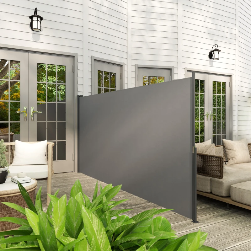 Outsunny Store latéral brise-vue paravent rétractable 3 x 1,4 m alu. polyester anti-UV haute densité 180 g/m² gris foncé