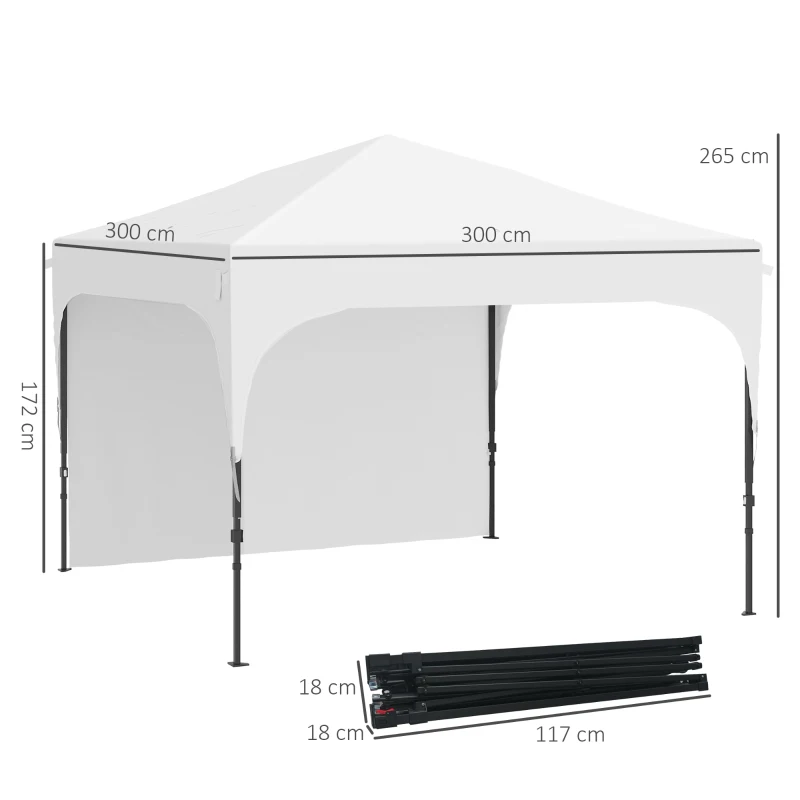 Outsunny Foisor de Gradina 3x3 m Inaltime Reglabila pe 3 Niveluri, Foisor Pliabil din Poliester si Otel, Alb