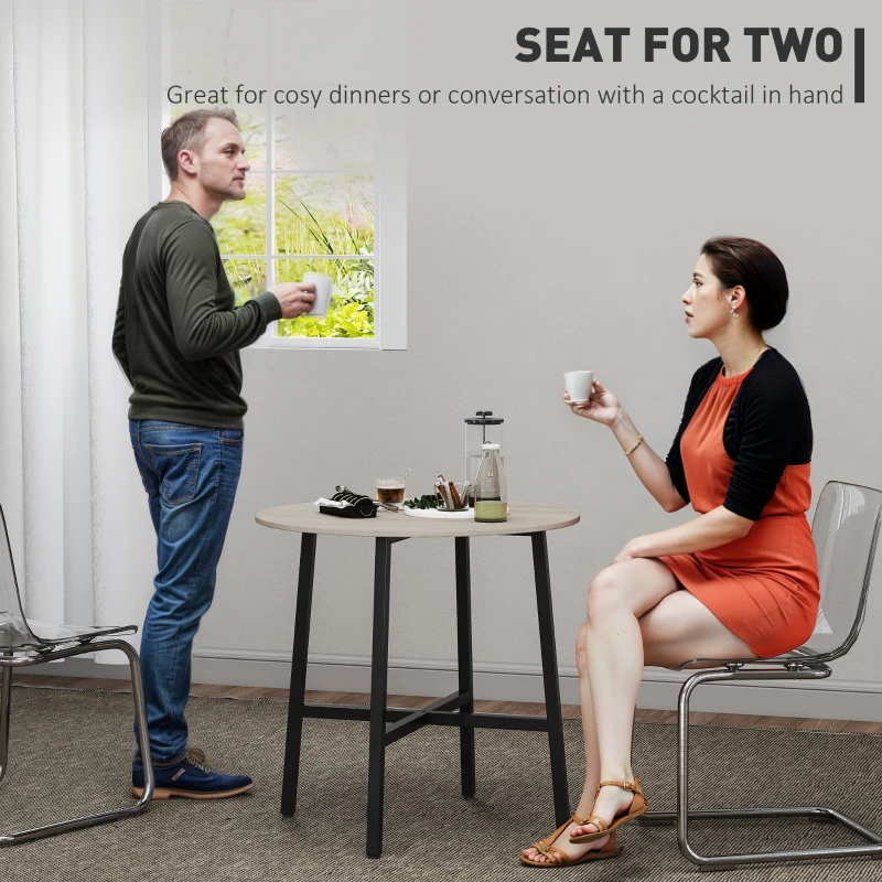 HOMCOM Tavolo da Pranzo Rotondo e Industriale per 2 Persone, in Legno e Acciaio, Ø80x75 cm, Nero e color Legno