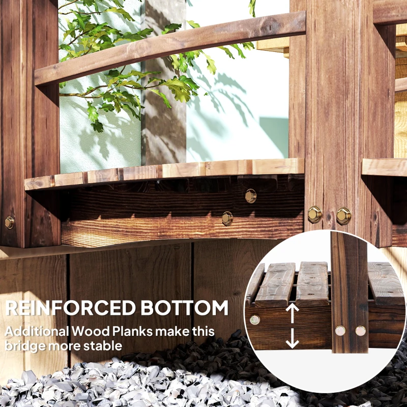 Outsunny 1.5M Wooden Garden Bridge Lawn Décor Stained Finish Arc Outdoor Pond Walkway w/ Railings Water Yard Decoration