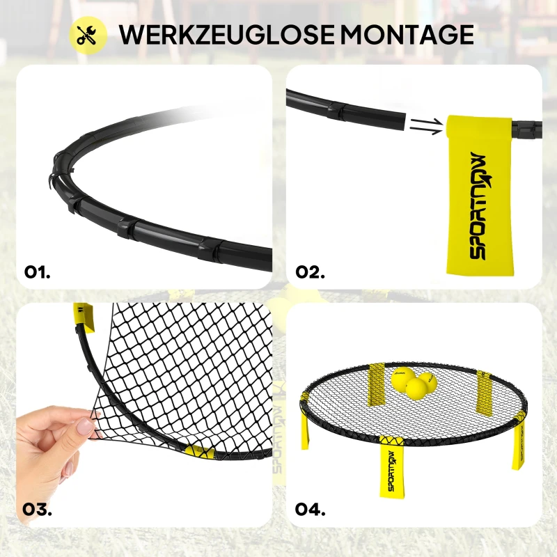 SPORTNOW Roundnet Set Spieleset mit Spielnetz 3 Bällen Tragetasche Ballpumpe Blinngoball Set Ø92 x 20 cm Gelb