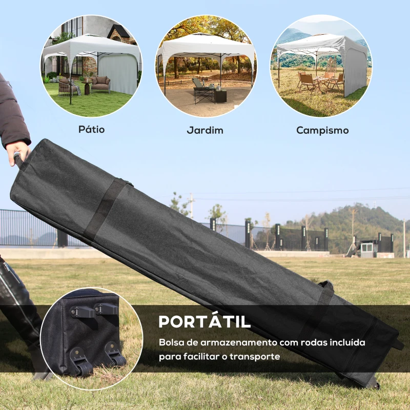 Outsunny Tenda Dobrável com Altura Ajustável 1 Parede Lateral Teto com Ventilação 4 Sacos de Areia e Bolsa de Transporte 3x3 m Branco