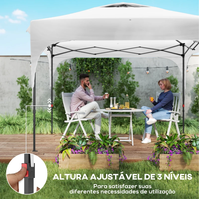 Outsunny Tenda Dobrável com Altura Ajustável 1 Parede Lateral Teto com Ventilação 4 Sacos de Areia e Bolsa de Transporte 3x3 m Branco
