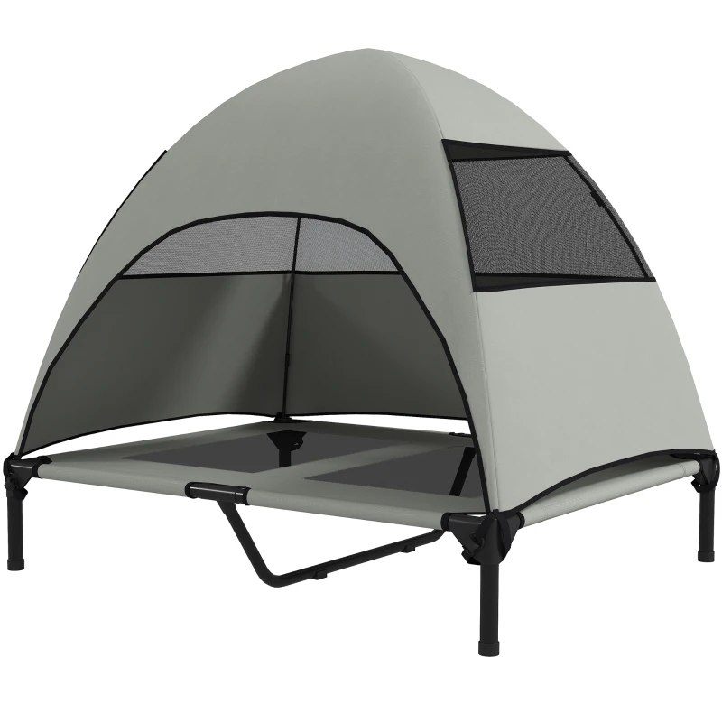 PawHut Hundeliege Outdoor mit Dach, Erhöhtes Hundebett für Große Hunde, 91 x 76 x 90 cm, Hellgrau