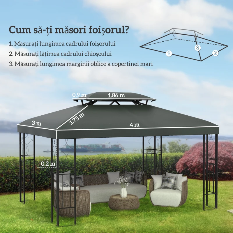 Outsunny Prelata pentru Foisor 4x3 m cu 2 Niveluri, gri