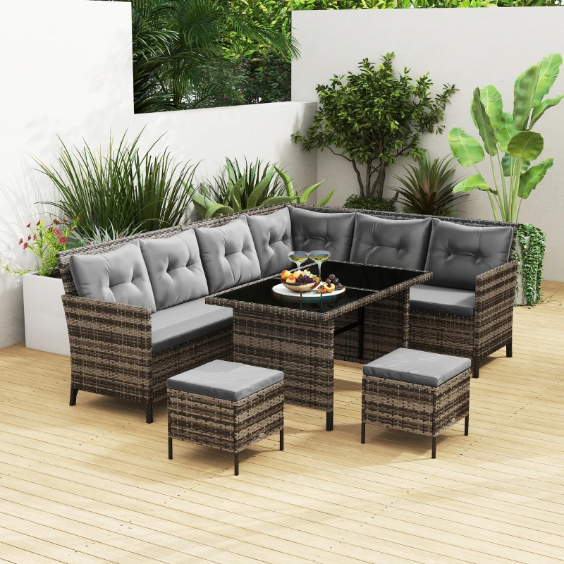 Outsunny 8 Seater Patio wicker Sofa Set ,Outdoor Couch with Table & Cushions, Grey