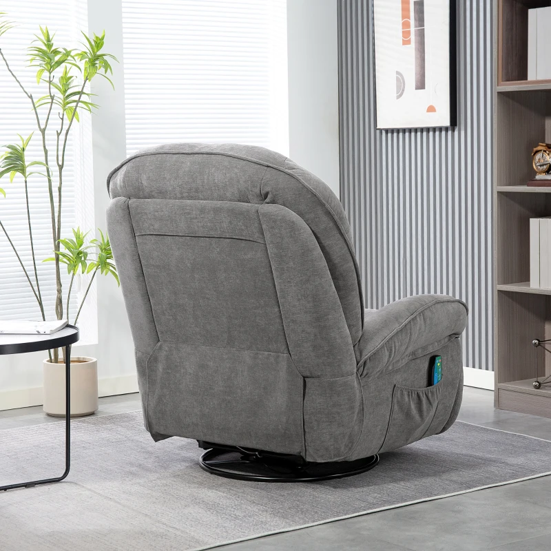 HOMCOM Relaxfauteuil, TV-fauteuil met Ligfunctie, Schommel- en Draaibaar, met Voetsteun, Grijs(m-9)