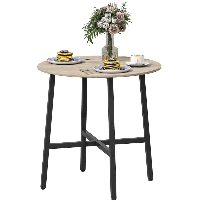 HOMCOM Tavolo da Pranzo Rotondo e Industriale per 2 Persone, in Legno e Acciaio, Ø80x75 cm, Nero e color Legno