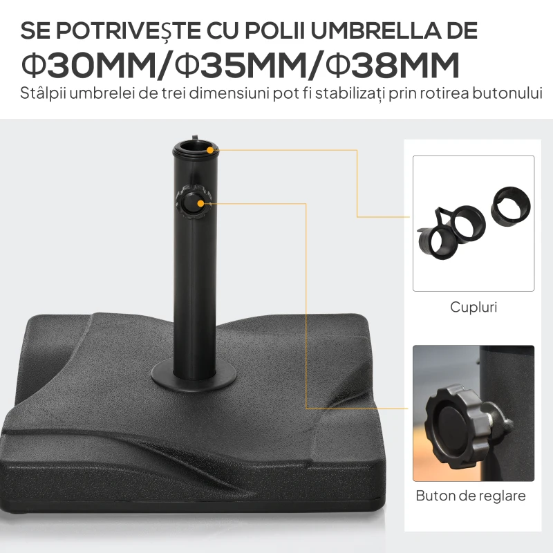 Outsunny Baza pentru Umbrela din Plastic de 20 kg pentru Stalpi de 35-38-48 mm, 41,5x41,5x35cm