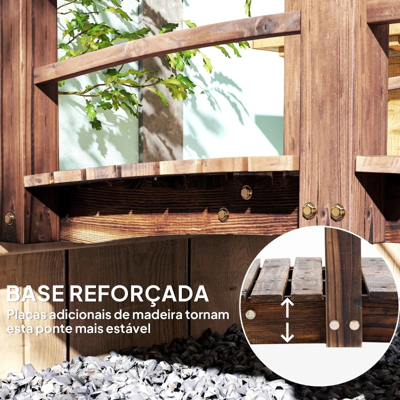 Outsunny Ponte de Jardim de Madeira com Corrimão Ponte Decorativa para Pátio 152,5x67x48 cm Madeira Carbonizada