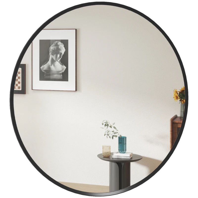 HOMCOM 61cm Decorative Wall Mirror for Bedroom Living Room, Modern Round Bathroom Mirror for Home Decor, Black