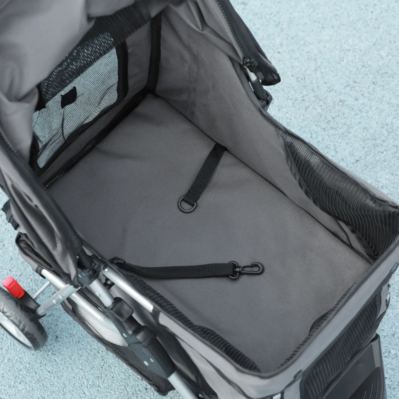 PawHut Carrito para Perros Pequeños con Cesta de Almacenaje Ventanas de Malla y Cinturón de Seguridad 75x45x97 cm Gris Oscuro