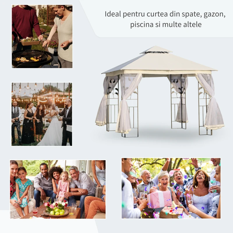 Outsunny Foisor de Exterior 3x3m cu Plasa pentru Tantari si Cadru din Otel Alb