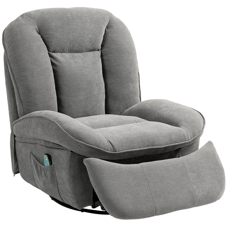 HOMCOM Relaxfauteuil, TV-fauteuil met Ligfunctie, Schommel- en Draaibaar, met Voetsteun, Grijs(m-11)