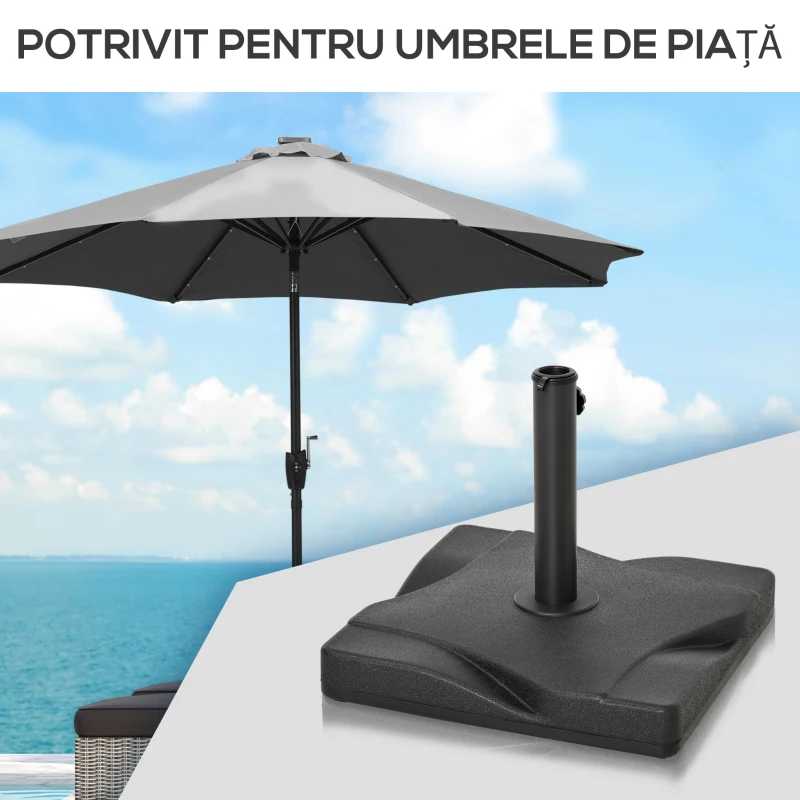 Outsunny Baza pentru Umbrela din Plastic de 20 kg pentru Stalpi de 35-38-48 mm, 41,5x41,5x35cm