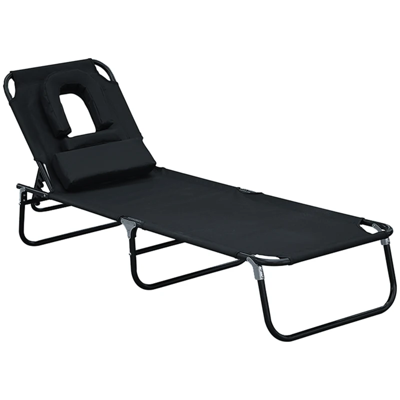 HOMCOM Transat de Jardin Chaise Longue Pliante Bain de Soleil pour Lecture Noir