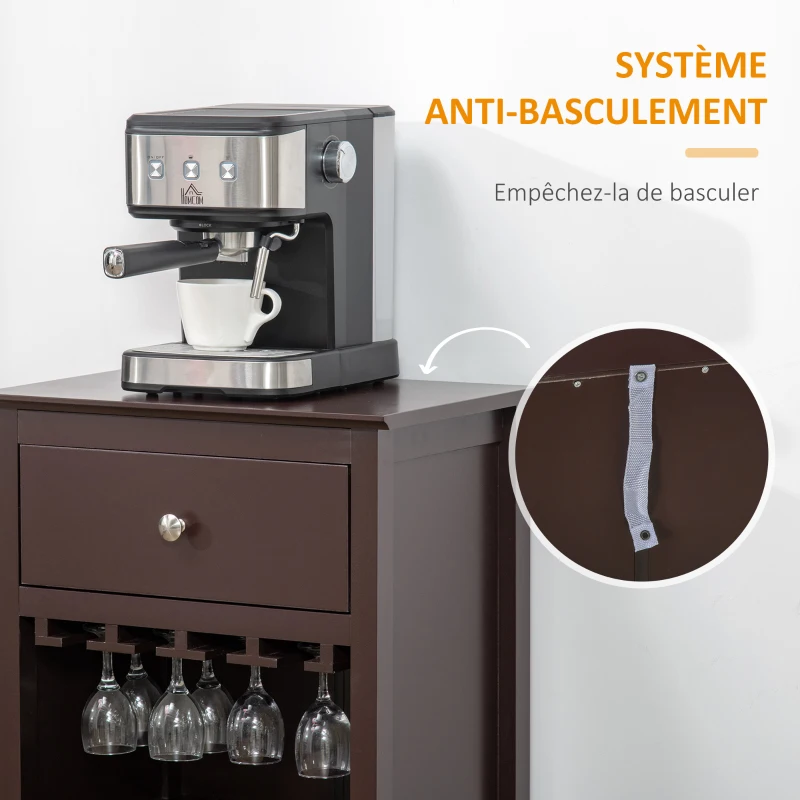 HOMCOM Casier à vin Meuble de rangement pour bouteille de vin Porte-bouteilles + Support Verres + tiroir - Marron