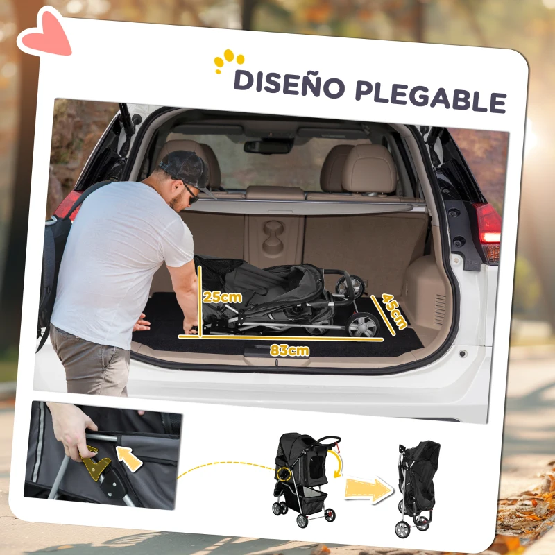 PawHut Carrito para Perros Pequeños con Cesta de Almacenaje Ventanas de Malla y Cinturón de Seguridad 75x45x97 cm Gris Oscuro