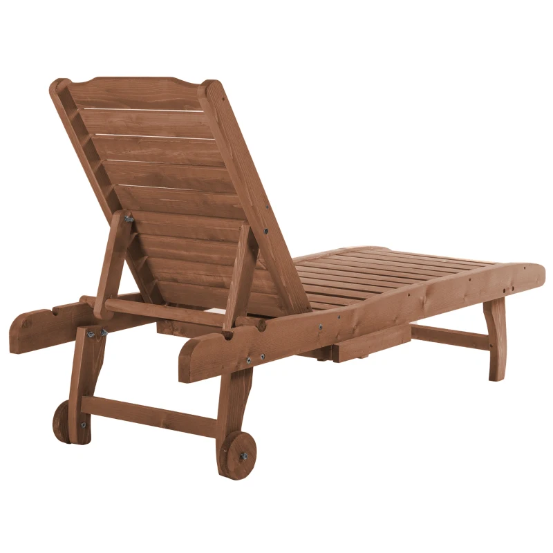 Outsunny Espreguiçadeira de Madeira para Exterior Cadeira Reclinável de Jardim com 2 Rodas para Terraço 182x60x35 cm Natural