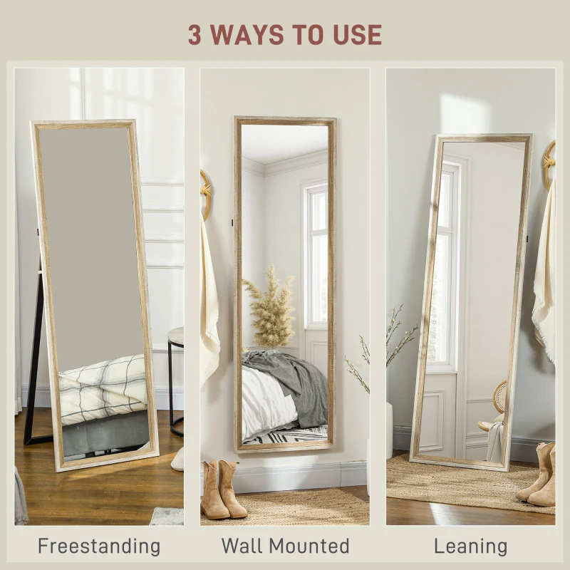 HOMCOM 162.6 cm Two-Tone Full Length Mirror - White/Oak-Tone
