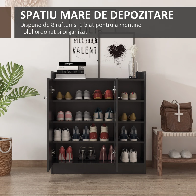 Homcom Dulap Pantofi Negru – 2 Usi Basculante, 83×30×90 cm(m-4)