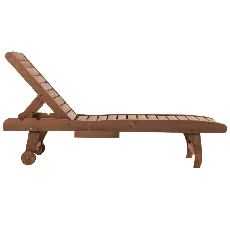 Outsunny Bain de Soleil transat Style Colonial Dossier réglable 3 Positions roulettes Tablette Support Bois Sapin pré-huilé