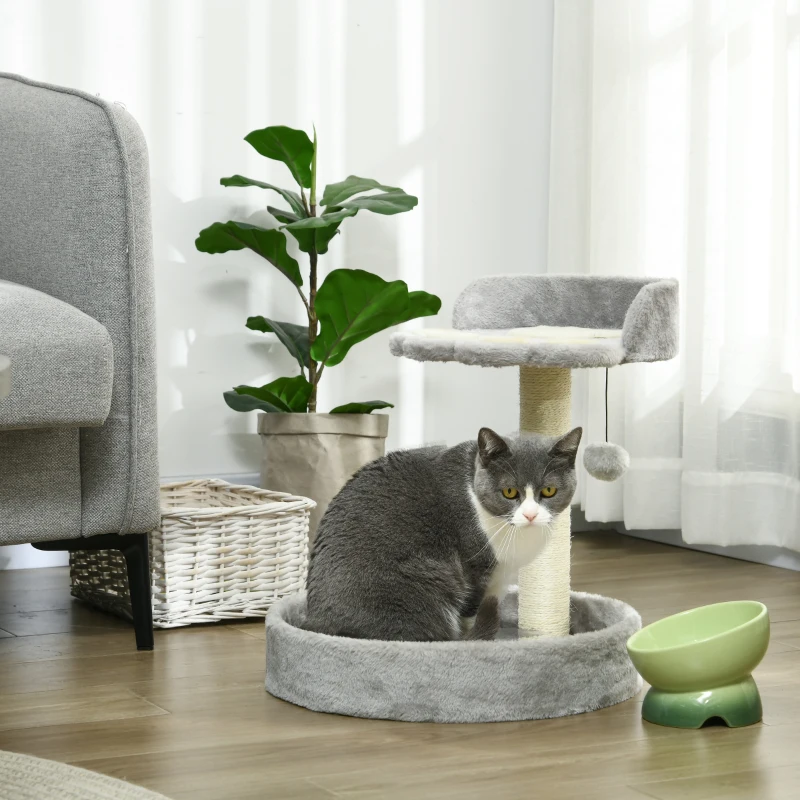PawHut Tiragraffi per Gatti con Lettini, Corda in Juta e Peluche, 41x41x44 cm, Grigio Chiaro