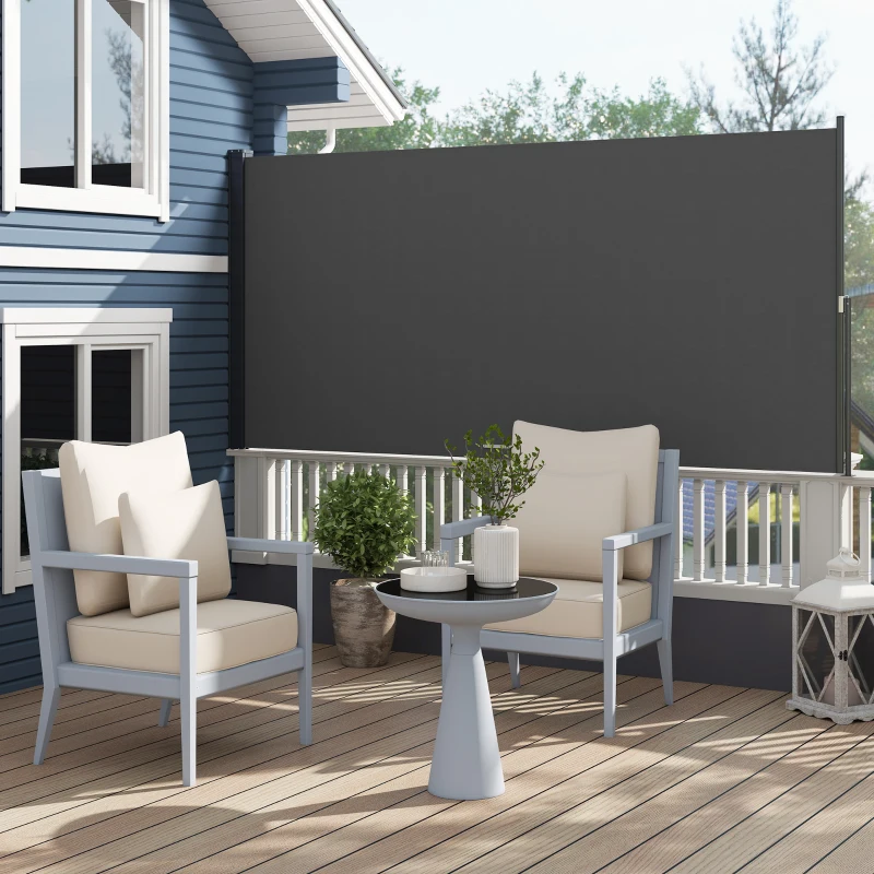 Outsunny Store latéral brise-vue paravent rétractable 3 x 1,4 m alu. polyester anti-UV haute densité 180 g/m² gris foncé