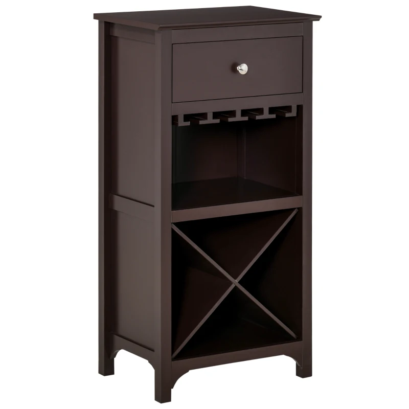 HOMCOM Casier à vin Meuble de rangement pour bouteille de vin Porte-bouteilles + Support Verres + tiroir - Marron