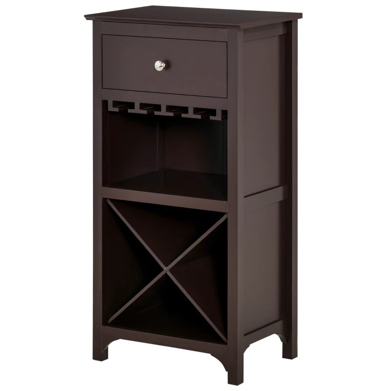 HOMCOM Casier à vin Meuble de rangement pour bouteille de vin Porte-bouteilles + Support Verres + tiroir - Marron