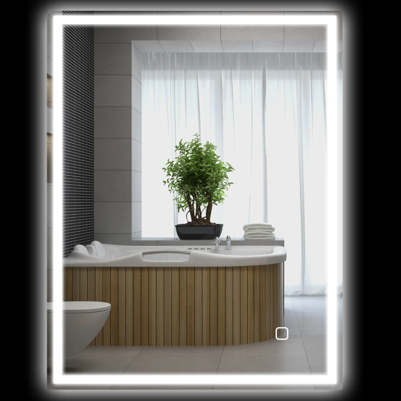 HOMCOM Badspiegel mit Beleuchtung 90x70 cm LED Spiegel Wandspiegel mit Memory-Funktion 3 Lichtfarben Silber