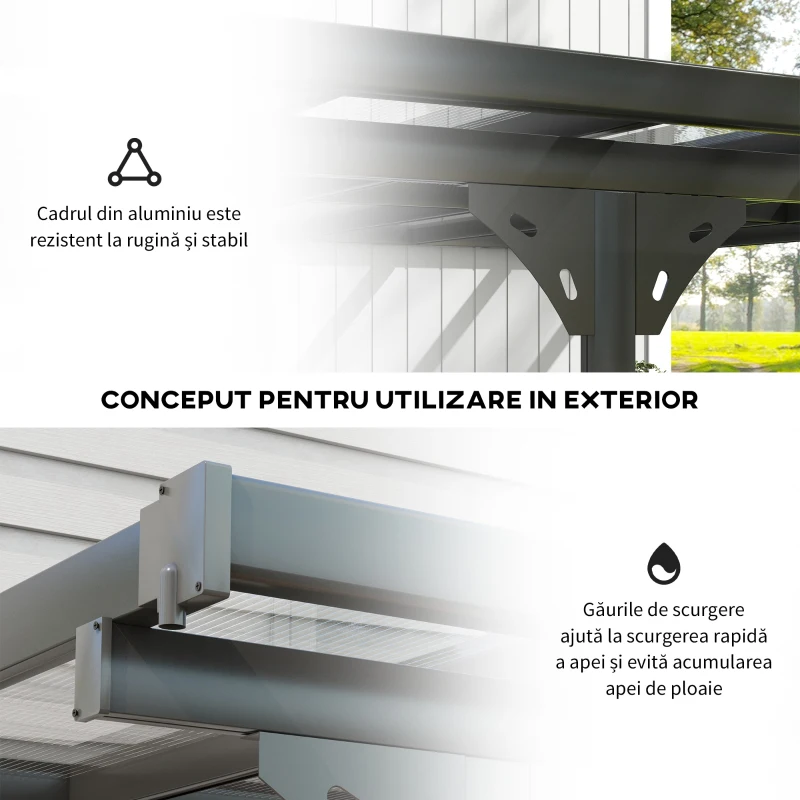 Outsunny Pergola montata pentru gradina din policarbonat si aluminiu, montare reglabila, gri
