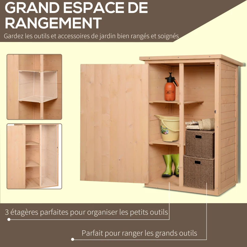 Outsunny Armoire abri de Jardin Remise pour Outils Bois de Sapin pré-huilé Toit bitumé incliné - Grande Porte verrouillable loquet - 2 étagères - dim. 75L x 56l x 115H cm