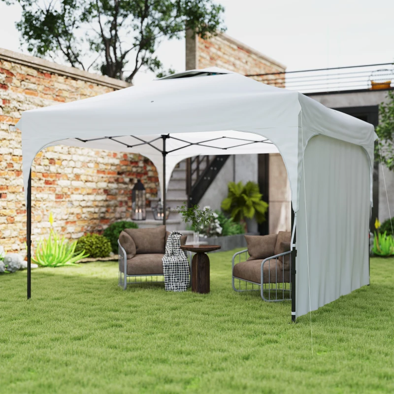 Outsunny Tenda Dobrável com Altura Ajustável 1 Parede Lateral Teto com Ventilação 4 Sacos de Areia e Bolsa de Transporte 3x3 m Branco