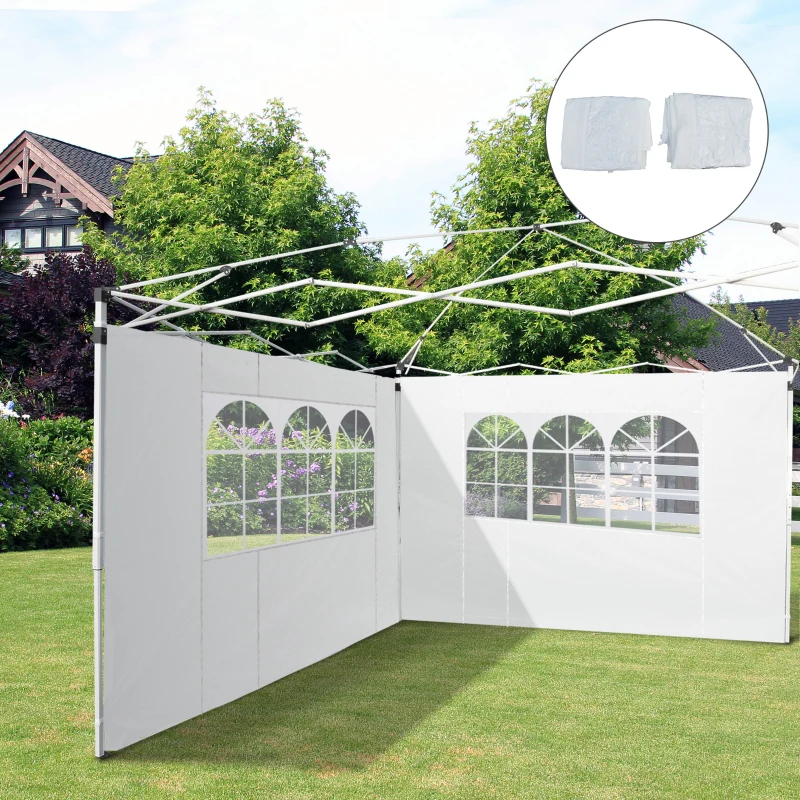 Outsunny 2 Paredes Parte Laterales para Carpa 2,95x2 m Lado Parasol de Gazebo Tela Oxford con Ventana Medidas Apto para 3x3 3x6 Blanco