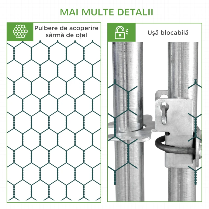 PawHut Coteț de Găini cu Cadru Zincat și Plasă Hexagonală, Țarc cu Acoperiș Impermeabil pentru Găini, Rațe și Iepuri, 3x4x2 m(m-8)