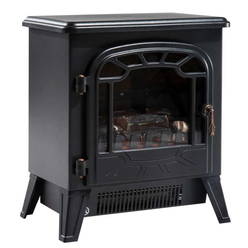HOMCOM Cheminée électrique radiateur Imitation Flamme avec luminosité et réglable 925 W / 1850 W Porte métal Verre trempé Noir